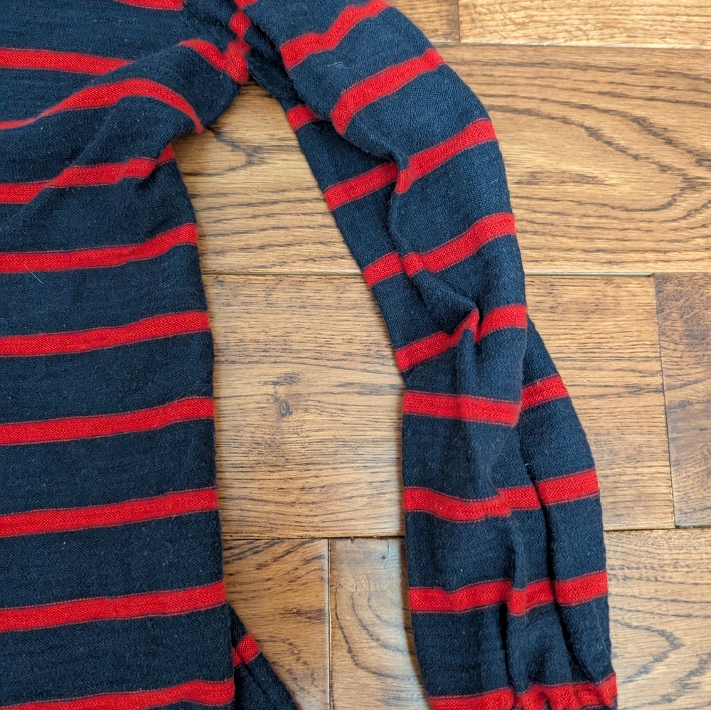 Ann Taylor LOFT Red & Navy Stripe Pullover Lightweight  Sweater Tie Neck Sz S - Picture 7 of 8